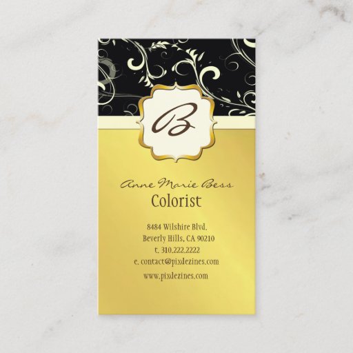 Customizable Monogram, black, cream swirls business cards
