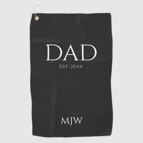 Monogram Black Dad Typography Golf Towel