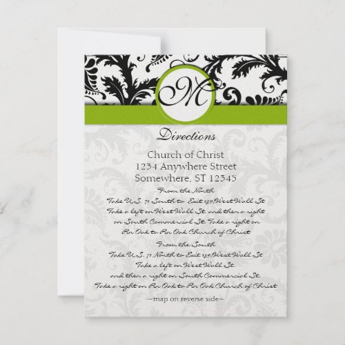 Monogram Black Damask Swirl Wedding Direction Card