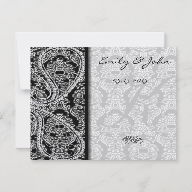 Monogram Black Damask Wedding Table Number Cards (Front)