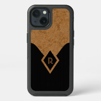 Monogram Black Dark Grey Pinstripe Tan Elegant iPhone 13 Case