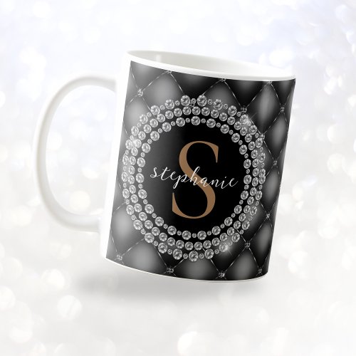 Monogram Black Diamonds Gold Elegant Tufted Luxury Coffee Mug