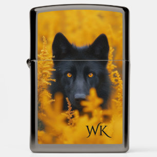 Monogram Black Dog Stunning Gold Eyes Personal Zippo Lighter