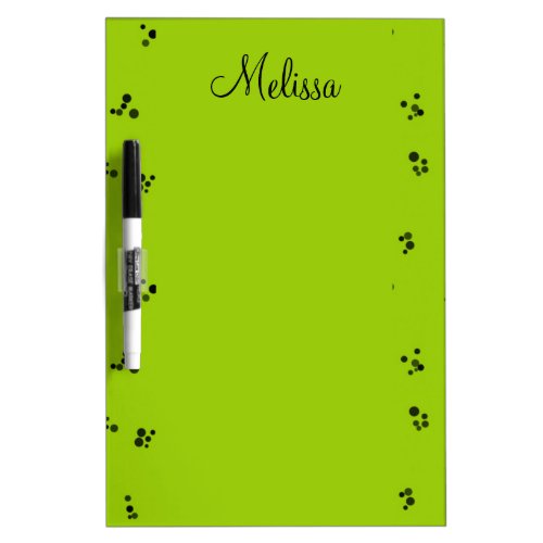 Monogram black dots on green dry erase board