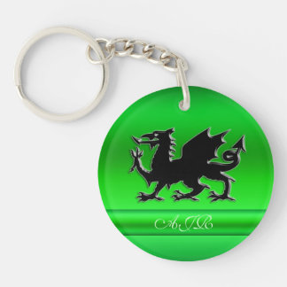 Monogram, Black Dragon on green metallic-effect Keychain