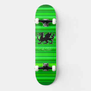 Monogram, Black Dragon on green metallic-effect Skateboard