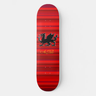 Monogram, Black Dragon on red metallic-effect Skateboard