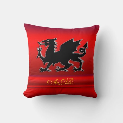 Monogram Black Dragon on red metallic_effect Throw Pillow