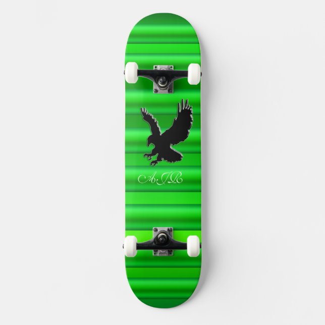 Monogram, Black Eagle logo on green chrome-effect Skateboard Deck (Front)
