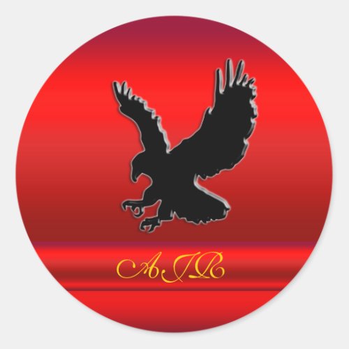 Monogram Black Eagle logo on red chrome_effect Classic Round Sticker