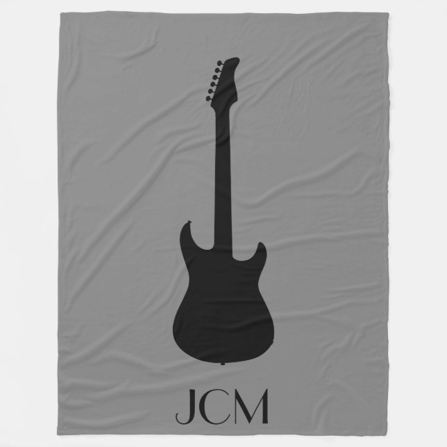Monogram Black Electric Guitar on Medium Gray Fleece Blanket (Front)