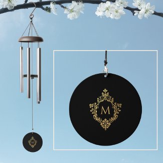 Monogram Black Elegant Faux Gold Vintage Crest