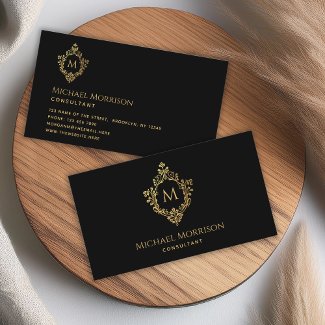 Monogram Black Faux Gold Elegant Vintage Crest