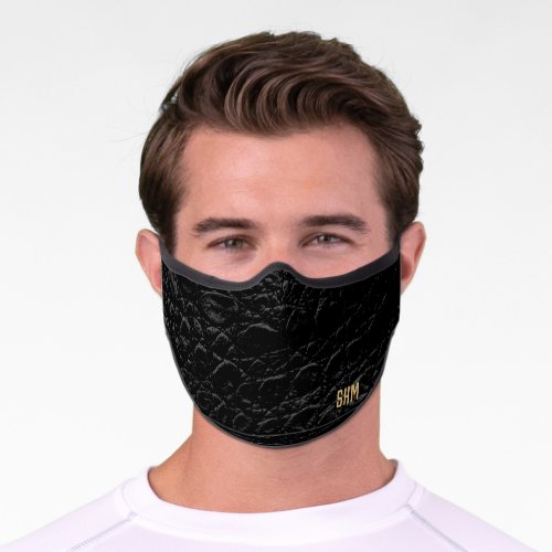 Monogram Black Faux Leather Premium Face Mask