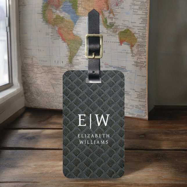 Monogram Black Faux Metallic Elegant Luggage Tag (Creator Uploaded)