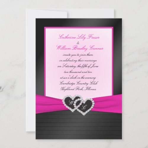 Monogram Black FAUX Satin Pleats with Pink Invite