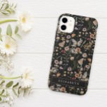 Monogram Black Floral iPhone case<br><div class="desc">This stylish & elegant wildflower iphone case features gorgeous hand-painted watercolor wildflowers arranged in a lovely pattern. Find matching items in the Black Boho Wildflower Wedding Collection.</div>