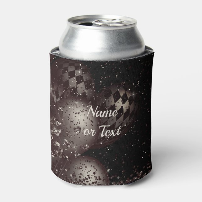 Monogram  Black Glitter Balloons Sparkle Elegant Can Cooler (Can Front)