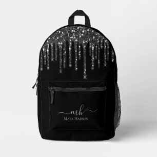 Monogram Black Glitter Drips Printed Backpack
