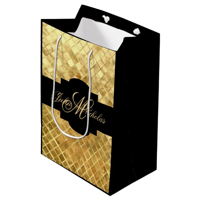Monogram Black & Gold 50th Anniversary Gift Bag (Front Angled)