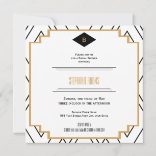 Monogram Black, Gold and White Art Deco Bridal Invitation