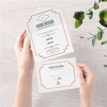 Monogram Black  Gold And White Art Deco Wedding Al All In One Invitation by KarinaandCleo at Zazzle