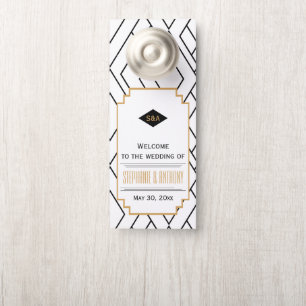 Monogram Black, Gold and White Art Deco Wedding Door Hanger