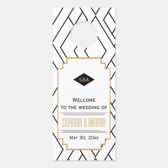 Monogram Black, Gold and White Art Deco Wedding Door Hanger