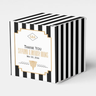 Monogram Black, Gold and White Art Deco Wedding Favor Boxes