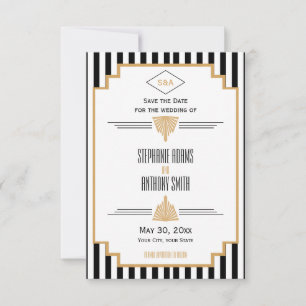 Monogram Black, Gold and White Art Deco Wedding Save The Date