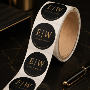 Monogram Black Gold Branded Business Company  Classic Round Sticker