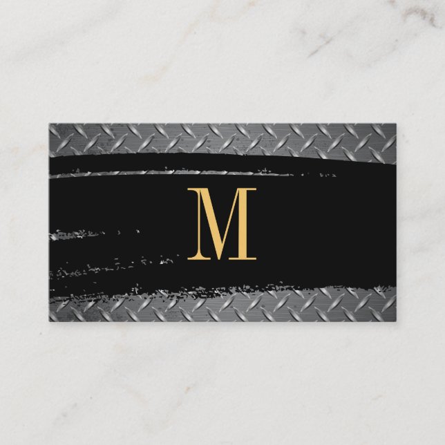 Monogram Black/Gold Brushed | Steel Diamond Plated Business Card (Front)