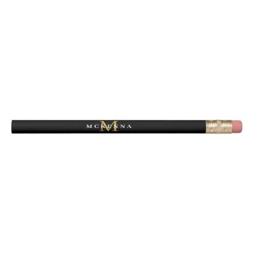Monogram Black Gold Classic Elegant Initial Name Pencil