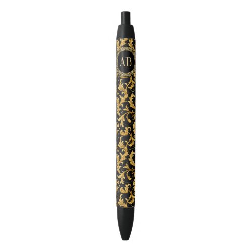 Monogram Black Gold Classy Elegant Pattern Black Ink Pen