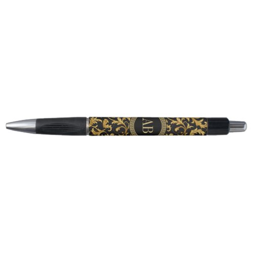 Monogram Black Gold Classy Elegant Pattern Pen