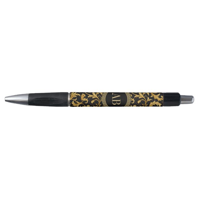 Monogram Black Gold Classy Elegant Pattern Pen (Front)