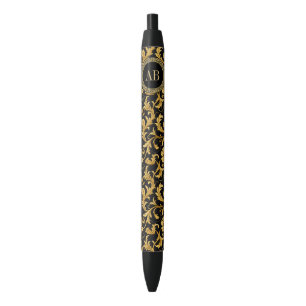 Monogram Black Gold Classy Elegant Pattern Pen