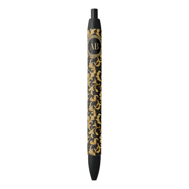 Monogram Black Gold Classy Elegant Pattern Pen (Front Vertical)