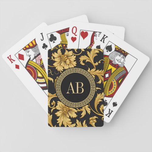 Monogram Black Gold Classy Elegant Pattern Poker Cards