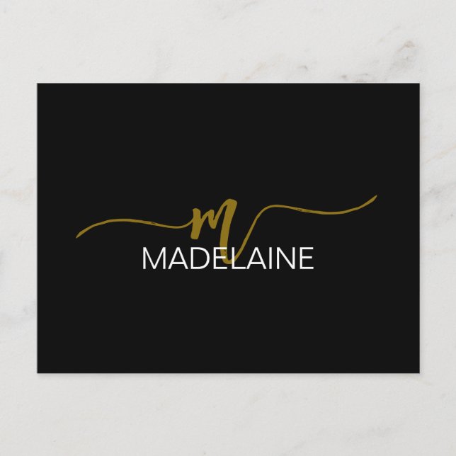 Monogram Black Gold Color Personal  Postcard (Front)