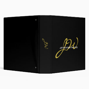 Monogram Black Gold Color Plain Modern Own Name 3 Ring Binder
