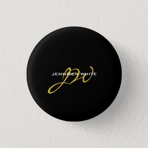 Monogram Black Gold Color Plain Modern Own Name Button