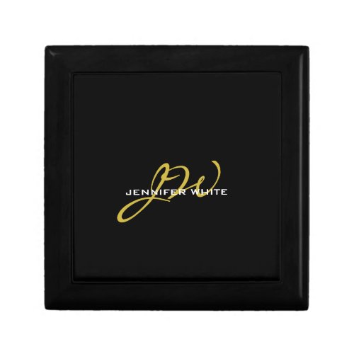 Monogram Black Gold Color Plain Modern Own Name Gift Box