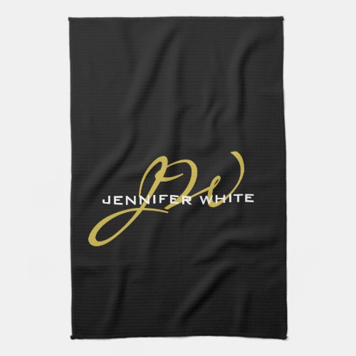 Monogram Black Gold Color Plain Modern Own Name Kitchen Towel