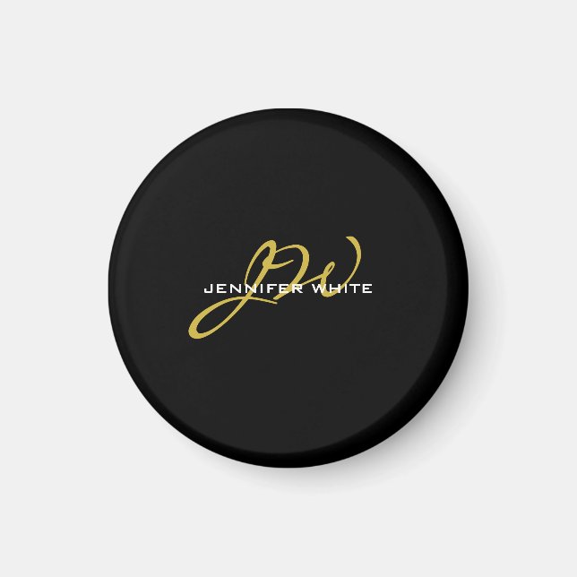 Monogram Black Gold Color Plain Modern Own Name Magnet (Front)