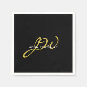 Monogram Black Gold Color Plain Modern Own Name Napkins