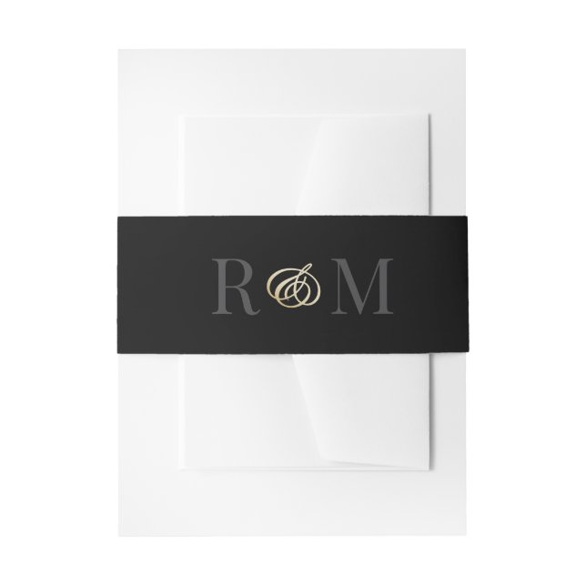Monogram Black Gold Elegant Wedding Invitation Belly Band (Front Example)