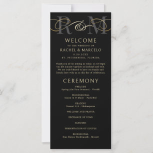 Monogram Black Gold Elegant Wedding Program