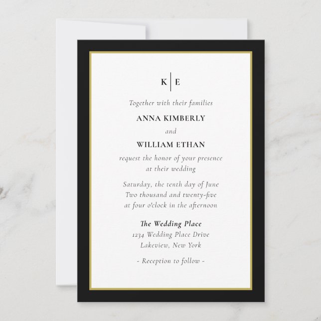 Monogram Black Gold - Families Wedding Inivitation Invitation (Front)