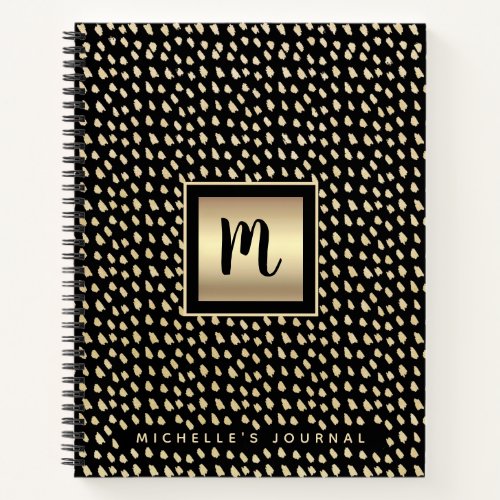 Monogram black gold foil bold modern script luxury notebook